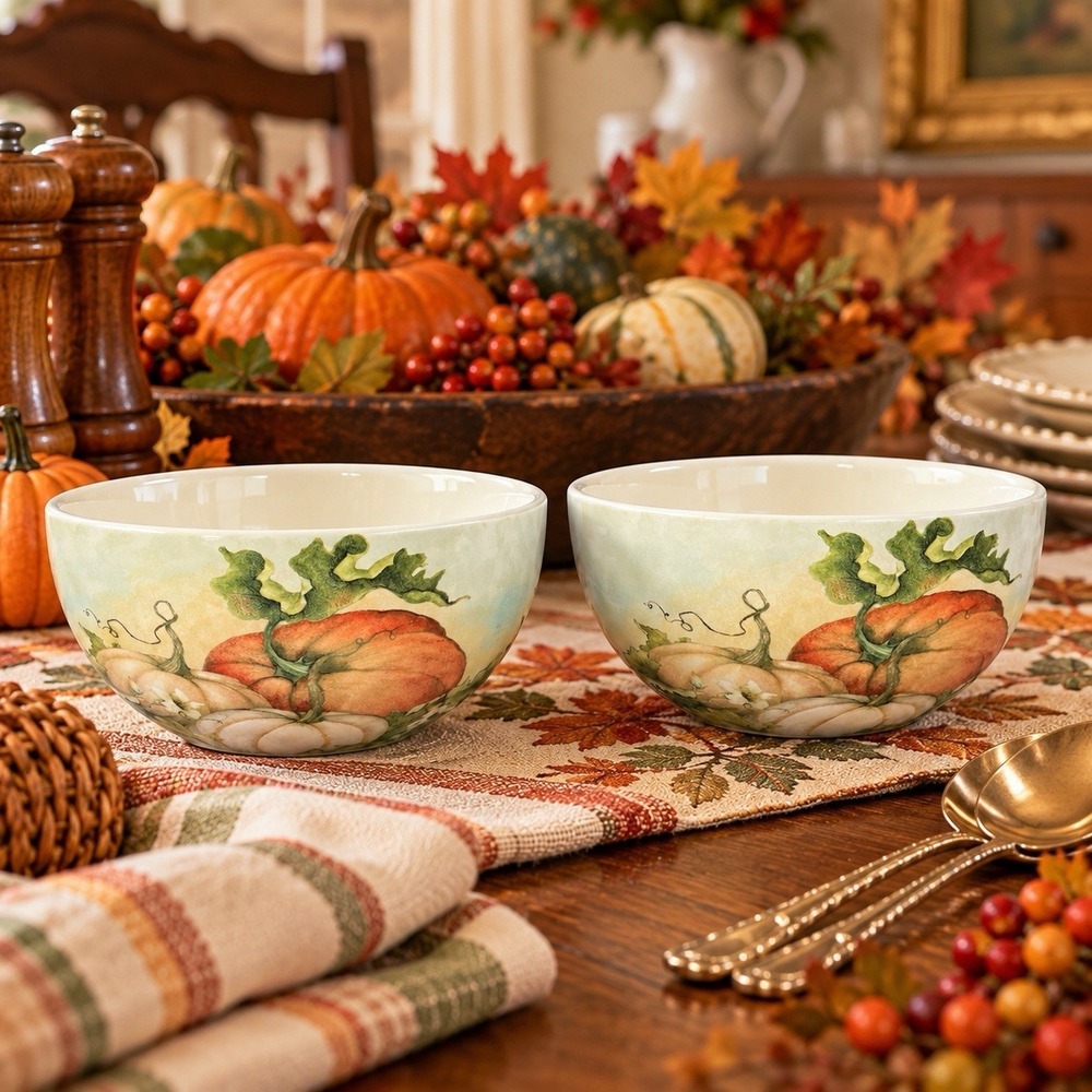 Pier 1 Grateful Harvest Pumpkin Bowls Set of 2 Fall Thanksgiving 6"